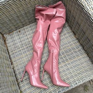 Steve Madden Vava Pink OTK Boots 7.5 38 Patent Barbie Bubblegum Thigh